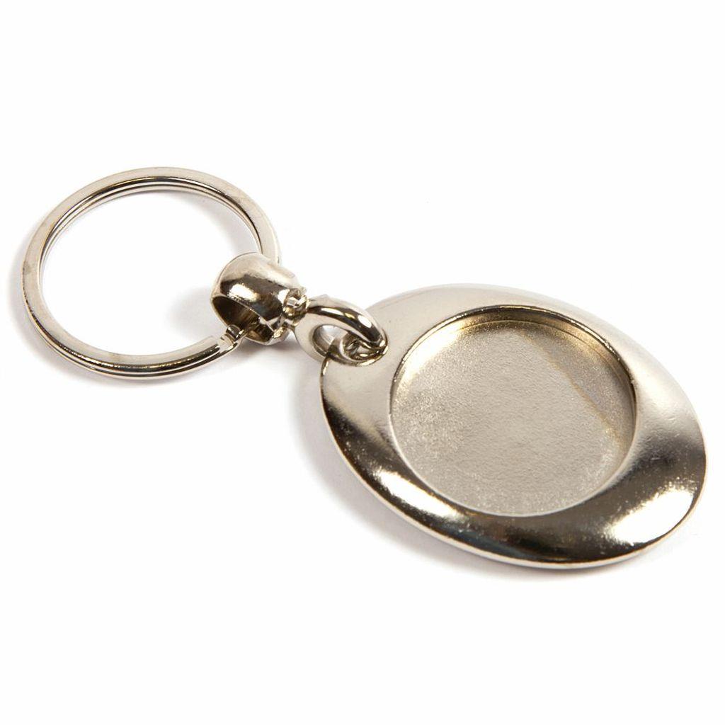 Silver Metal Oval Key Fob 25mm Round 2 Sided - Pack of 100