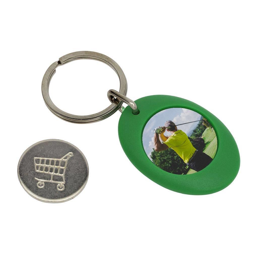 Green Photo Trolley Coin Key Fob 25mm Round - Pack of 100