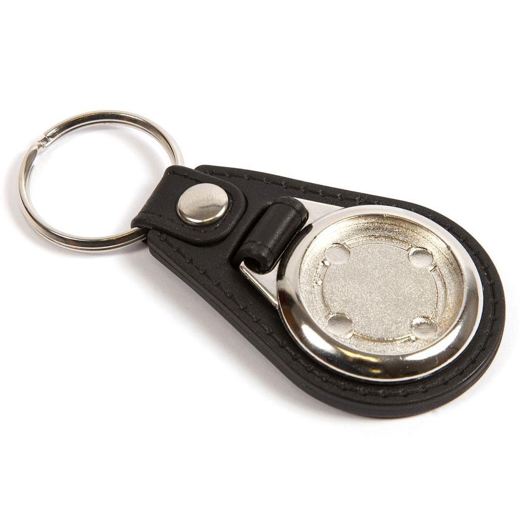 25mm Round Black Leather Look Key Fob - Pack of 100