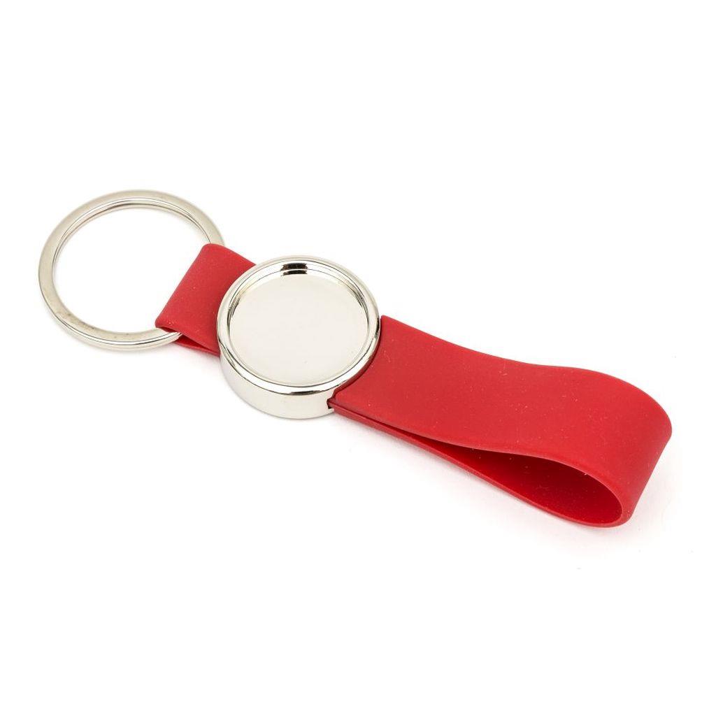 Red Silicone Strap Key Fob 25mm Round - Pack of 100