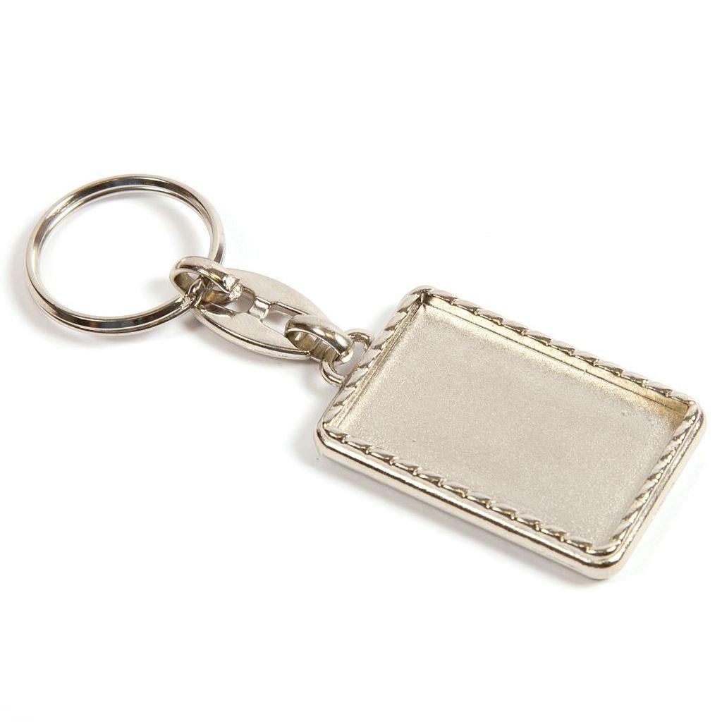 Silver Metal Key Fob 40 x 25mm 2 Sided Decorative Edge - Pack of 100