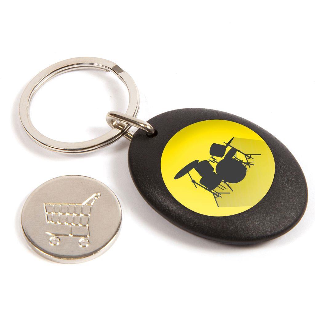 Black Photo Trolley Coin Key Fob 25mm Round - Pack of 100