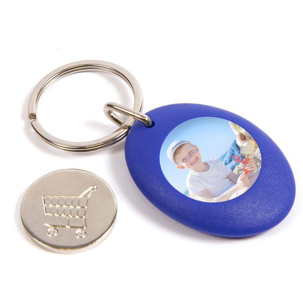 Blue Photo Trolley Coin Key Fob 25mm Round - Pack of 100