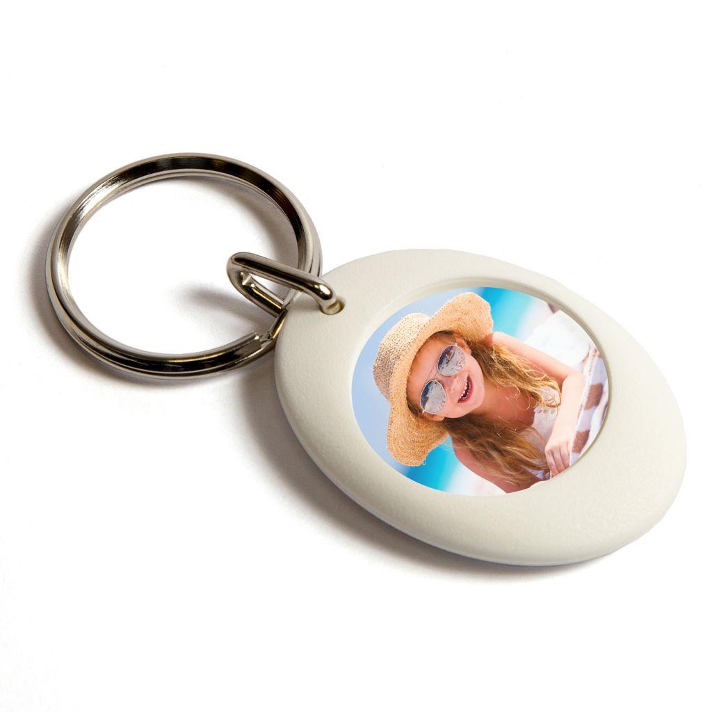 White Photo Key Fob 25mm Round - Pack of 100