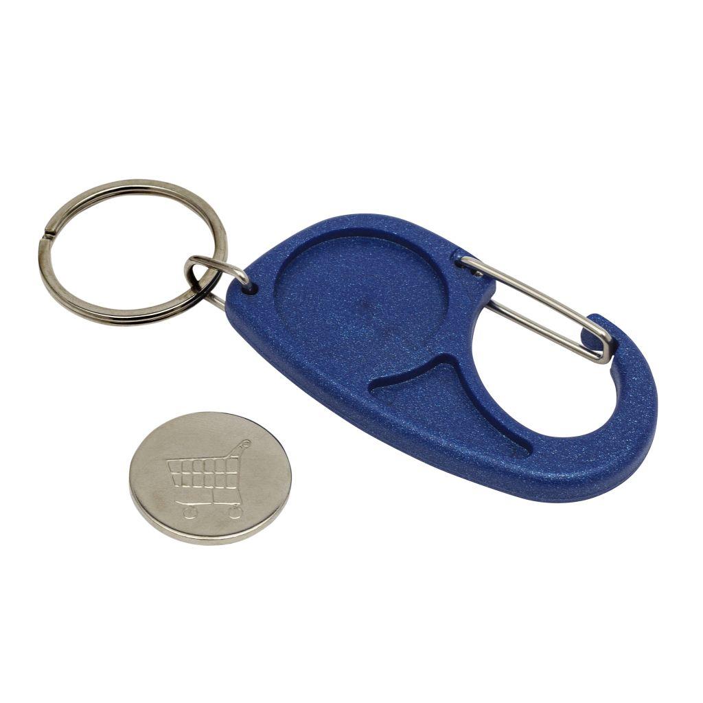 Carabiner Blue Trolley Coin Key Fob 25mm Round - Pack of 100