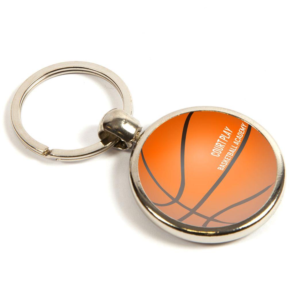 Basketball Silver Metal Key Fob 30mm Round - Pack of 100