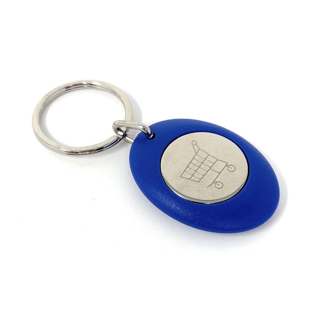 Blue Photo Trolley Coin Key Fob 25mm Round - Pack of 100