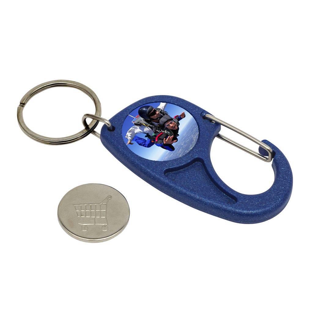 Carabiner Blue Trolley Coin Key Fob 25mm Round - Pack of 100