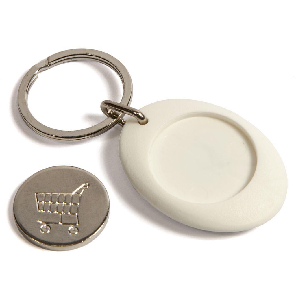 White Photo Trolley Coin Key Fob 25mm Round - Pack of 100