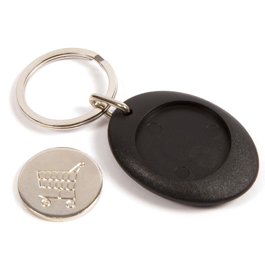 Black Photo Trolley Coin Key Fob 25mm Round - Pack of 100