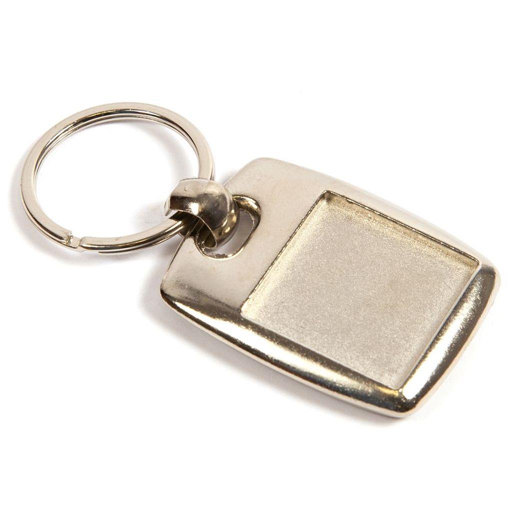 Silver Metal Slim Line Key Fob 25mm Square 2 Sided - Pack of 100